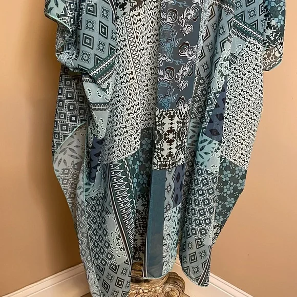 Bohemian Teal/Blue Lightweight Kimono Angel Sleeves With Slide Slits ONE SIZE - Picture 8 of 9